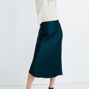 Madewell Satin Midi Slip Skirt - Dark Green